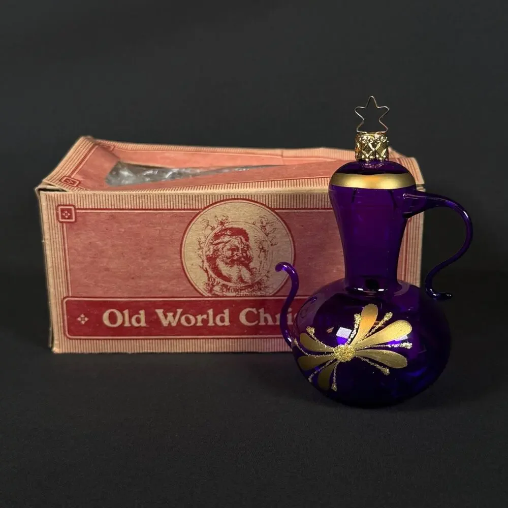 Old World Christmas Germany Inge-Glas Glass Purple Pitcher Jug Ornament in Box